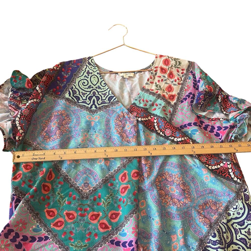 Umgee Mixed Print V-Neck Ruffle Sleeve Blouse - Large - Picture 6 of 6